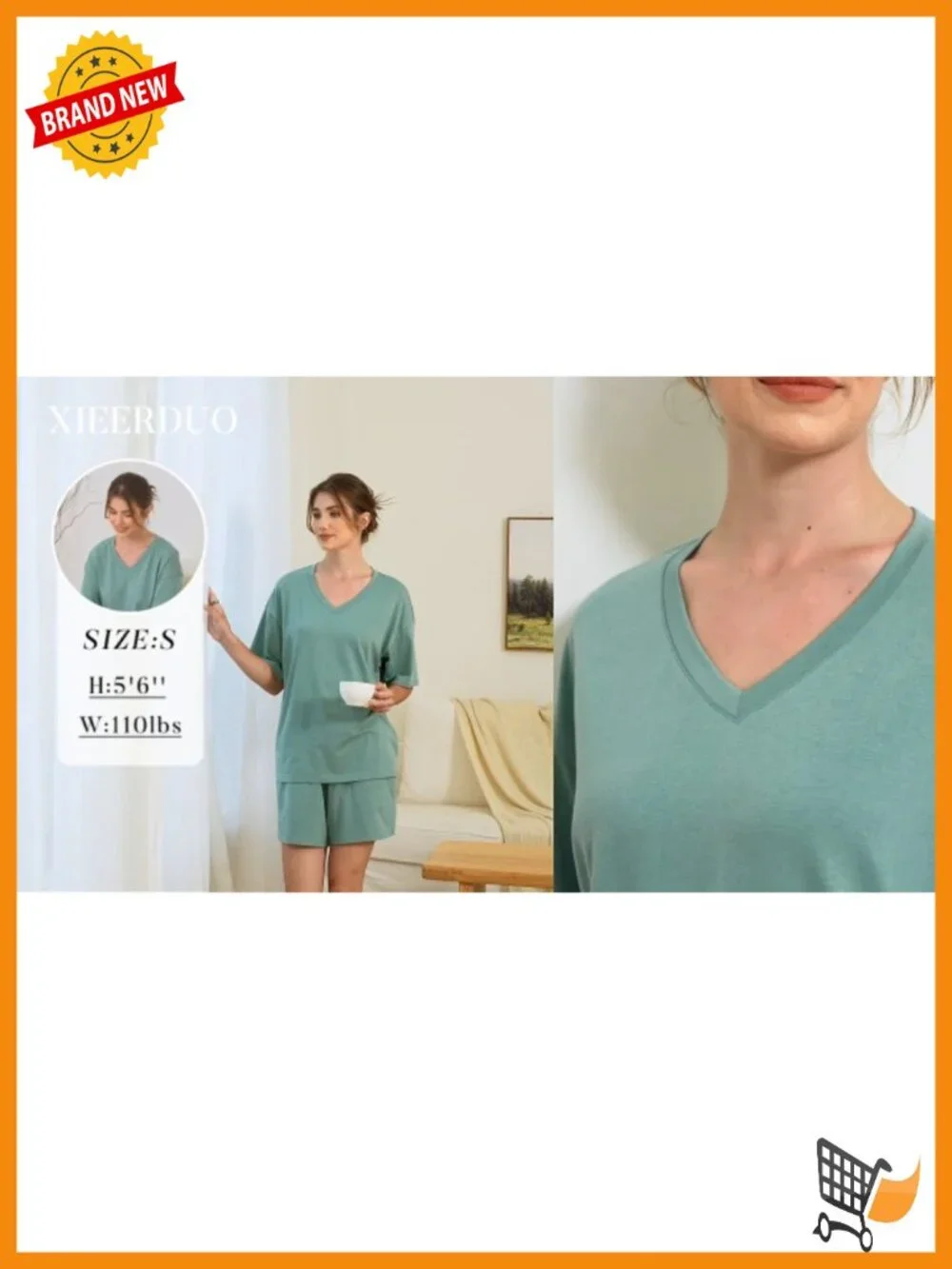Women's 2 Piece Lounge Set - Short Sleeve V-Neck Top & Elastic Waist Shorts